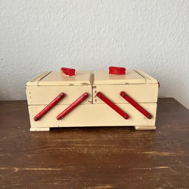 독일)빈티지 아이보리 우드 소잉박스