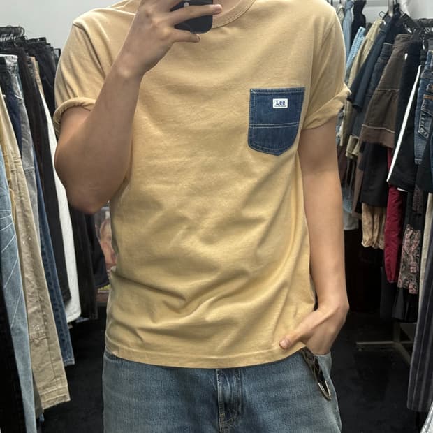 Lee 데님 포켓 반팔 티셔츠 베이지 아메카지 워크 M 95 리