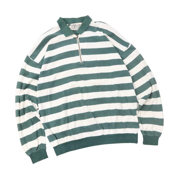 BASIE BRO'S 빈티지 그린 스트라이프 하프 집업 니트 스웻셔츠