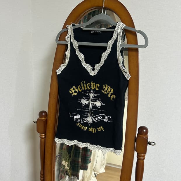 Y2k 펑크 브이넥 레이스 슬리브리스