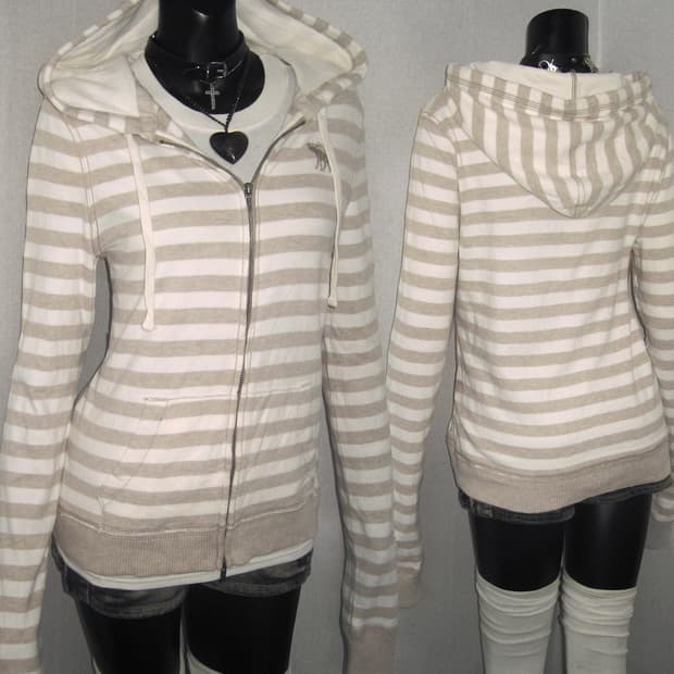 아베크롬비 밀크티 베이지 스트라이프 투지퍼 후드집업 y2k