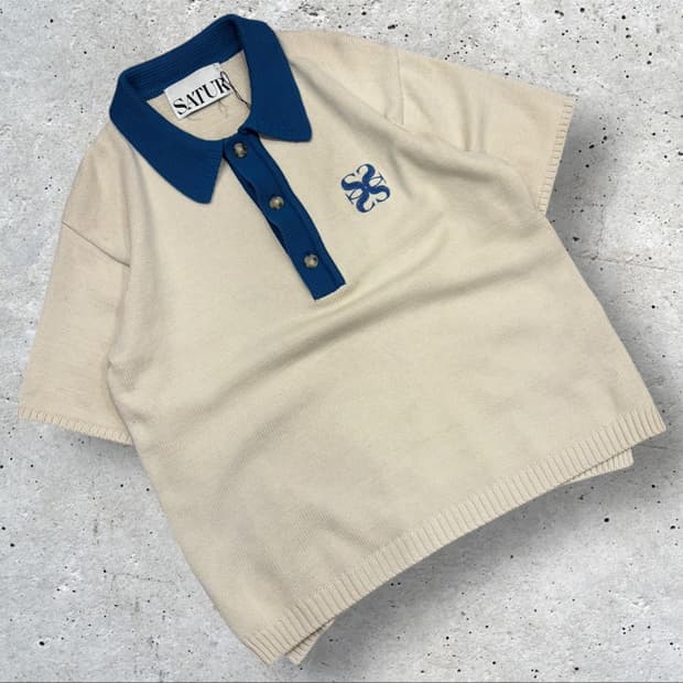 [M] 세터 SATUR 배색 카라 반팔 니트 C7