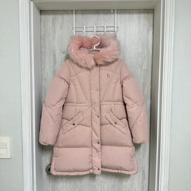 키즈 145 / 헤지스 덕다운 핑크 퍼 롱패딩 