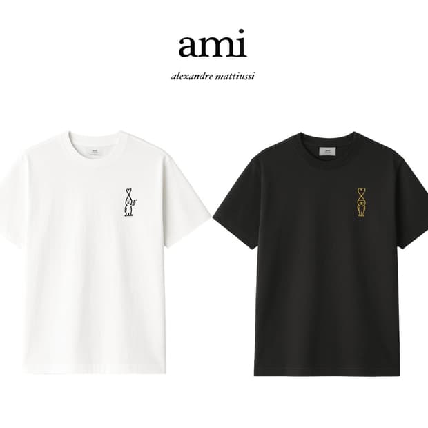 AMI 아미 장줄리앙 에디션 남녀공용 반팔티 블랙 M