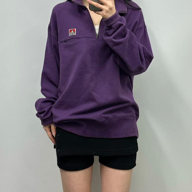 벤데이비스 자수로고 퍼플 반집업 맨투맨