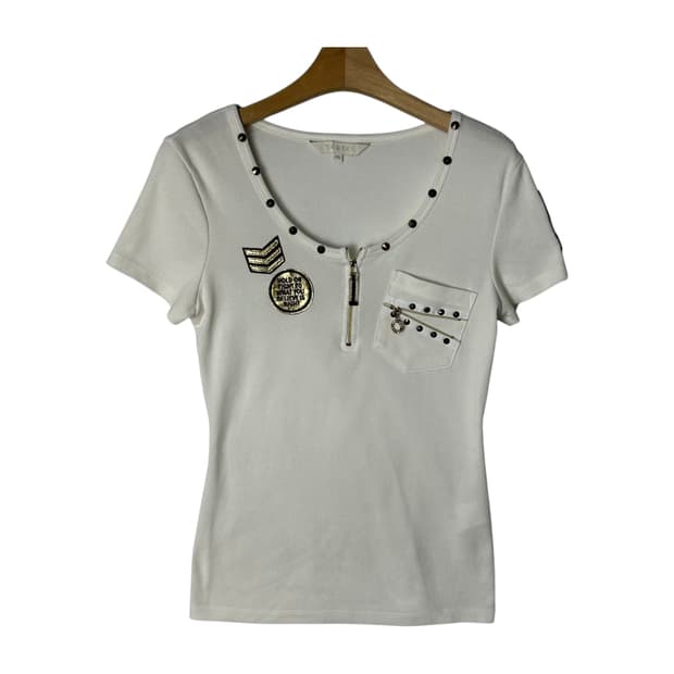 [EGOIST] 에고이스트 펑크 스터드 지퍼 반팔티셔츠