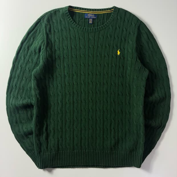 Polo  폴로 랄프로렌 자수 코튼 그린 꽈배기 니트 