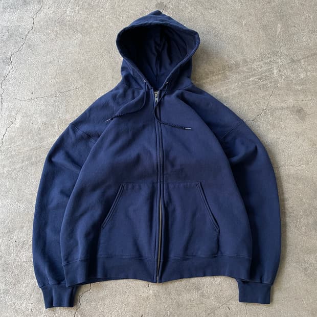 90s Hanes Navy Blank Hood Zip