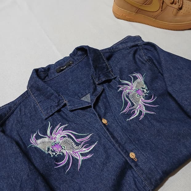 evisu 봉황 피닉스 에비수 데님 반팔 셔츠 스카잔 남녀공용