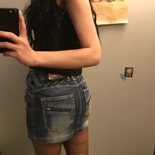 Vintage 고스펑크 갸루 로우 워싱 데님 초미니스커트