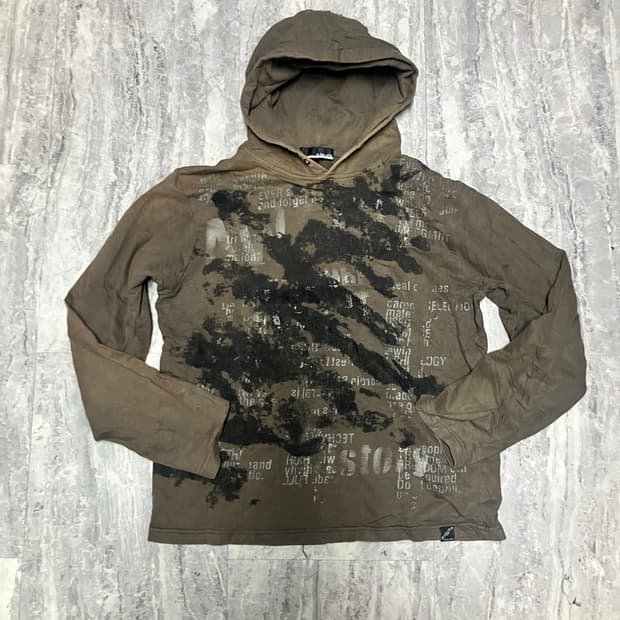 일본빈티지 Intheattic 올드스쿨락펑크시크 더티레터링 후드티셔츠