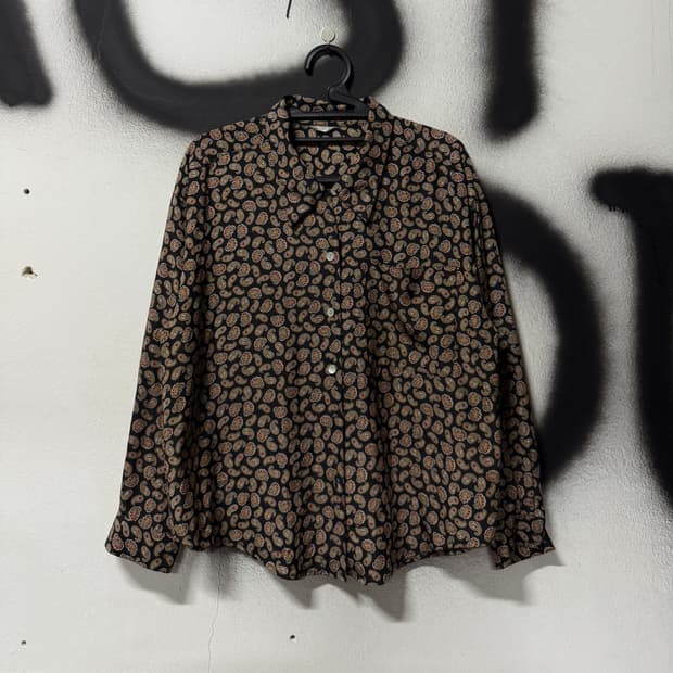 VTG 빈티지 페이즐리 도트 패턴 원 포켓 긴팔 셔츠