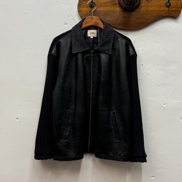 90s BASCO Leather Ribbed Knit Jacket