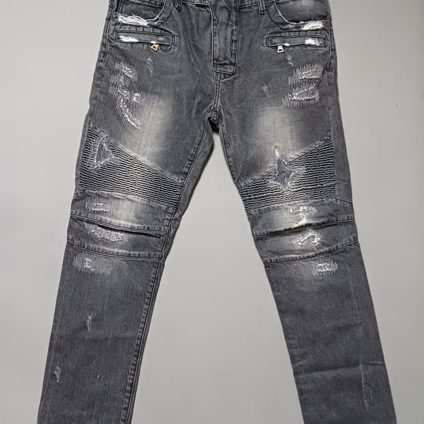 [38] 발망 디스스티치 바이커 블랙진 청바지