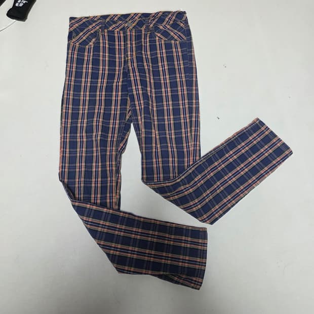 칩먼데이 슬림핏 스키니 체크 팬츠