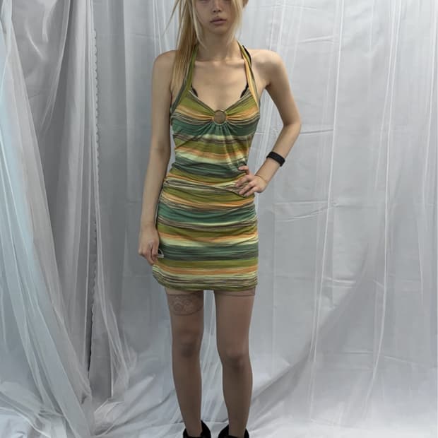 [Vintage] Green Striped Dress
