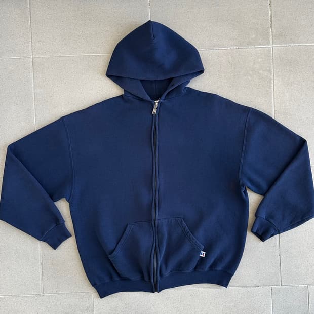 90s 빈티지 러셀 후드집업 네이비 XL