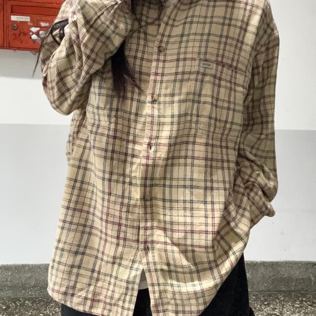 90s GUESS 베이지 체크플란넬 셔츠