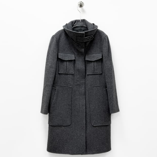 띠어리 유틸리티 하이넥 퀼팅 라이너 울 코트