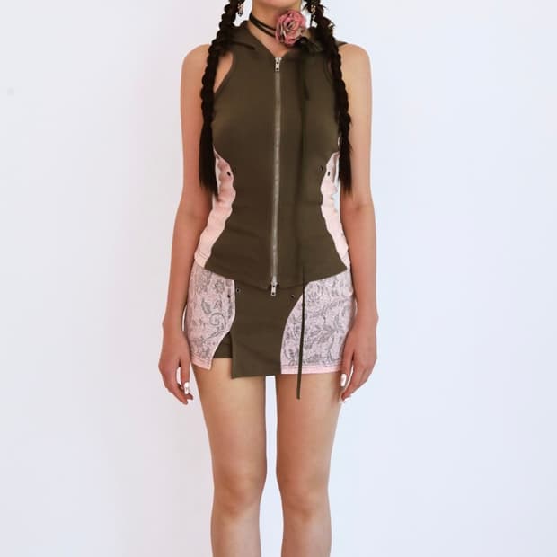 시오서울 컷아웃 미니스커트 카키CUT OUT MINI SKORT KAKI