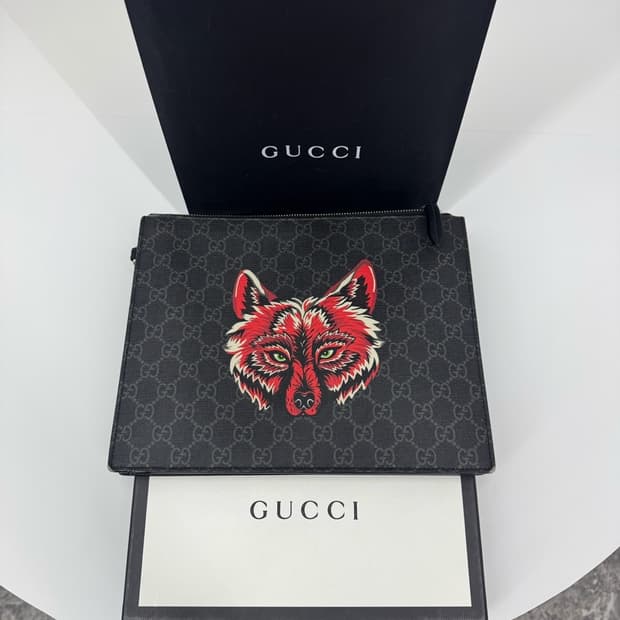 [한정판] 구찌 레드 울프 클러치 파우치 가방 OS