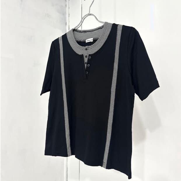 Black Striped Layered Short Sleeve Top