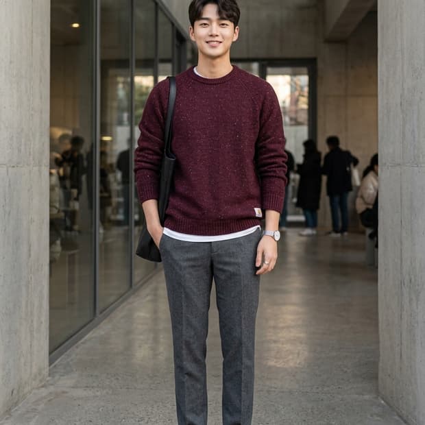 칼하트 WIP 앵글리스틱 스웨터 니트 버건디