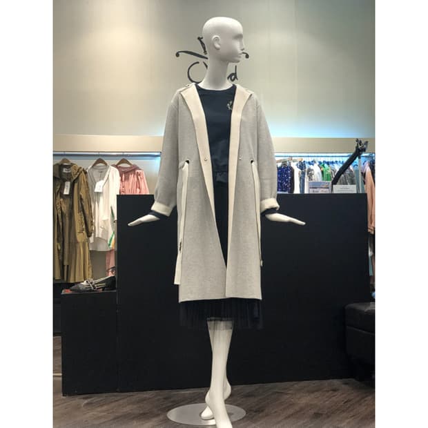 오즈세컨 울 솔리드 후드 롱 코트