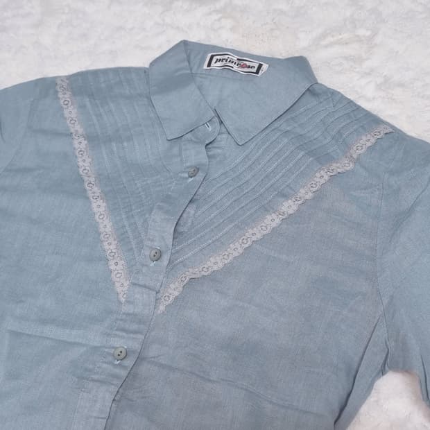 일본 빈티지 브랜드 하늘색 레이스 블라우스 셔츠 반발 일브 모리