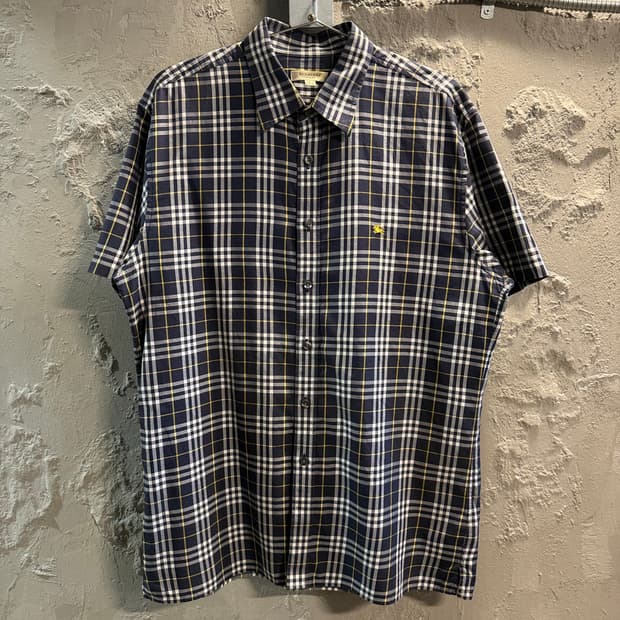 L 버버리 BURBERRY 런던 체크 반팔 셔츠 네이비