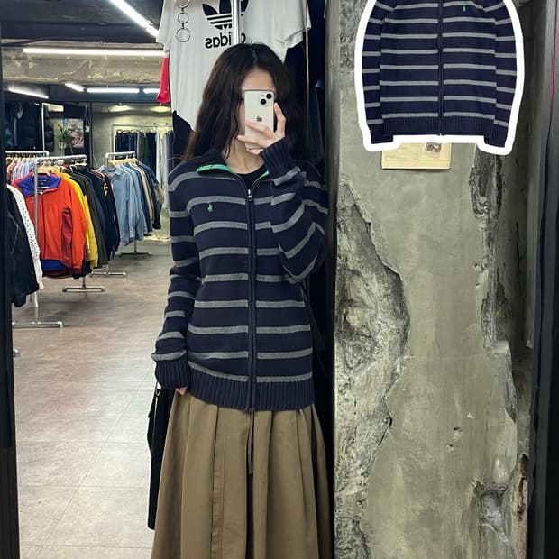 폴로 랄프로렌 스트라이프 니트 집업 네이비 XL #csz2185 