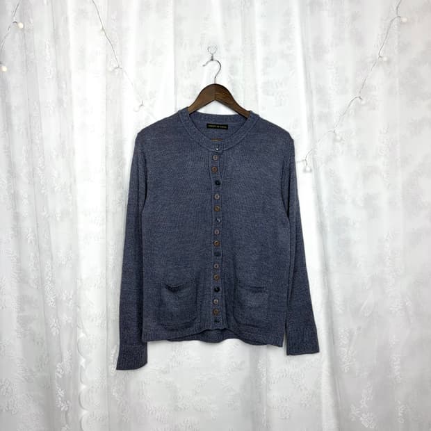Button-front henley knit cardigan(blue)