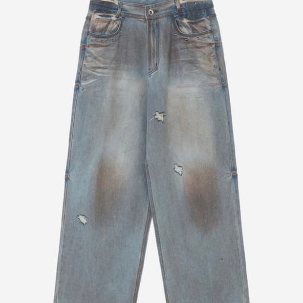 BLR Punched Dirty Wide Denim Pants Light