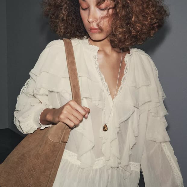 자라 ZW 컬렉션 레이스 플라운스 블라우스 S