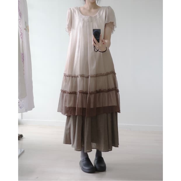 Soft peach pleated chiffon one-piece