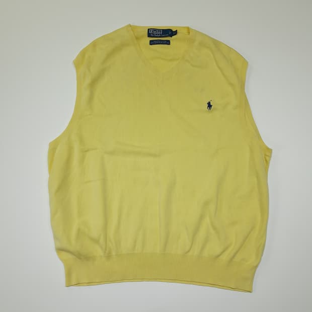 CL878 XL 폴로 90s 피마코튼 브이넥 옐로우 조끼 베스트
