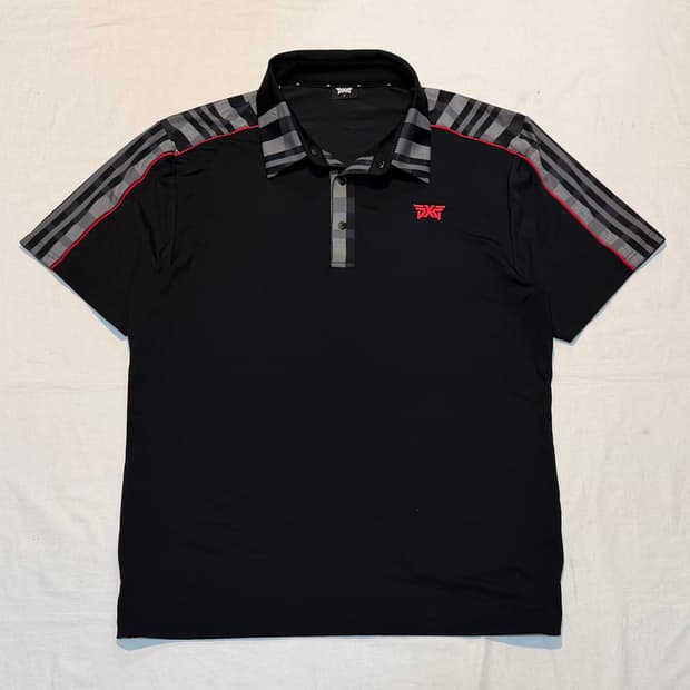 PXG 체크 골프 반팔 카라티 블랙