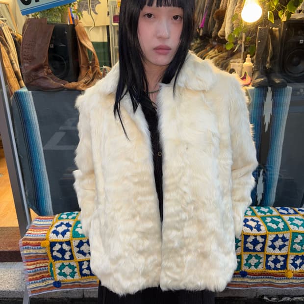 Vintage White Faux Fur Coat