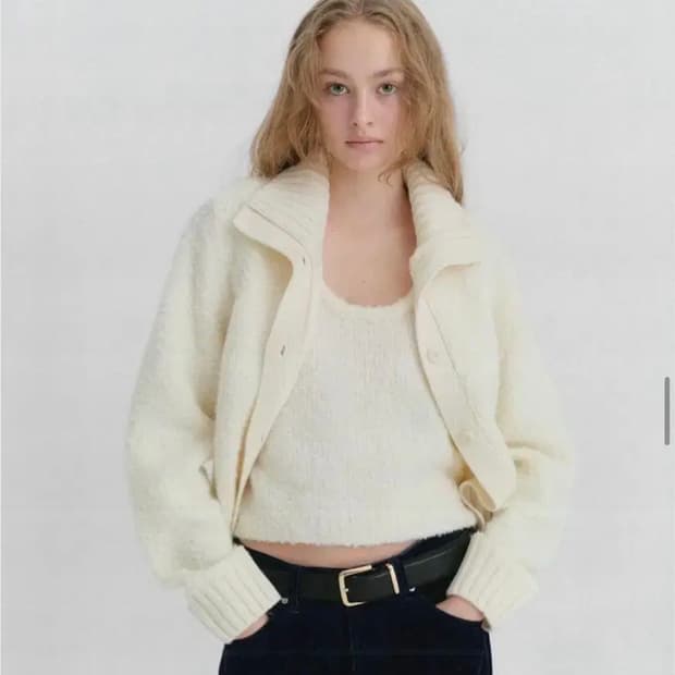 Ribbonbit 부클레 스노우 가디건 베스트 세트 아이보리