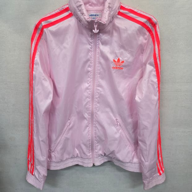 아디다스 연핑크 트랙탑 바람막이 후드자켓 90
