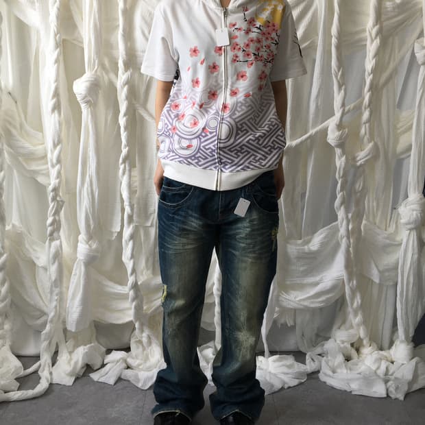 oriental printing hood zip up