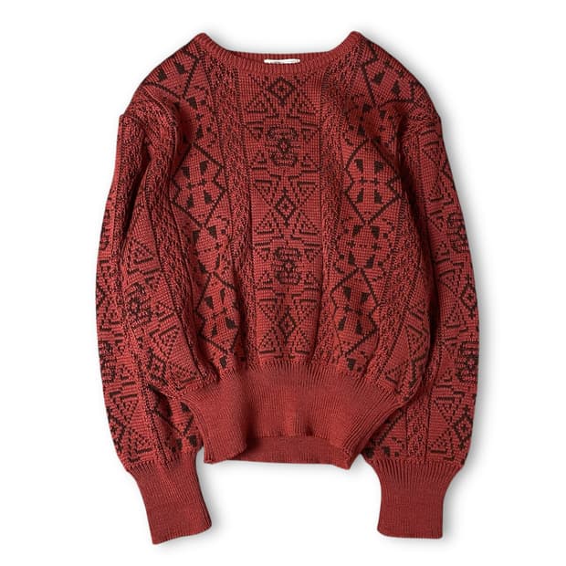 나이가이 레드 노르딕 패턴 긴팔 니트 L