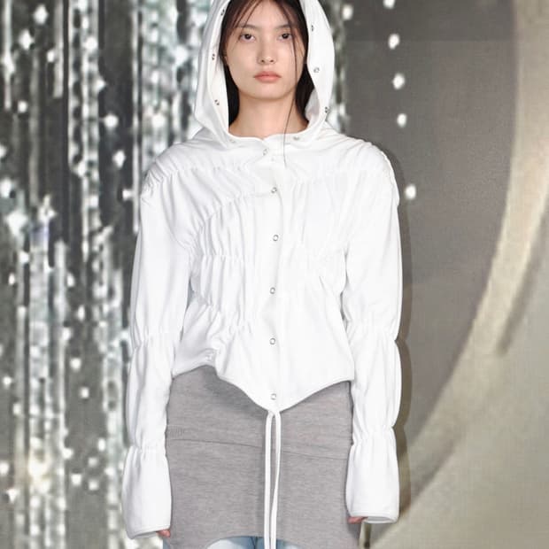 CERRIC SHIRRING WRAP HOOD CARDIGAN