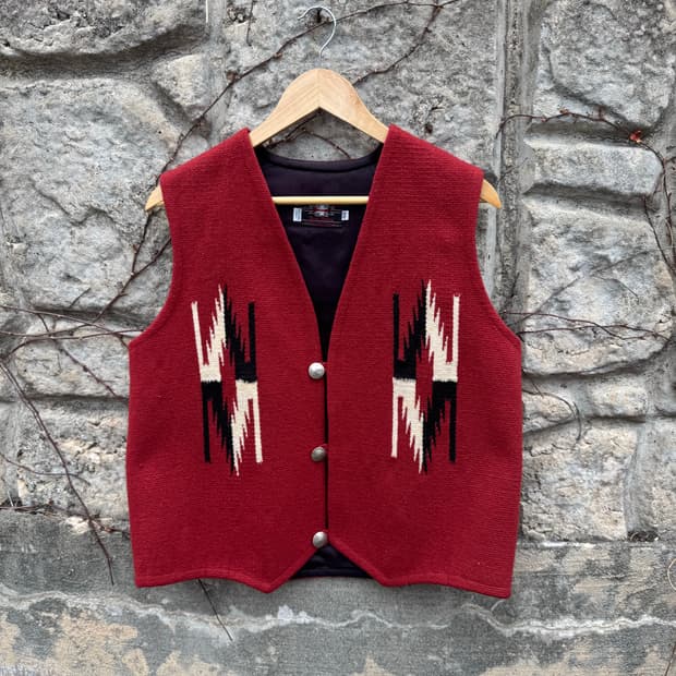 90s 센티넬라 빈티지 올드라벨 핸드 우븐 울 오르테가 치마요 베스트