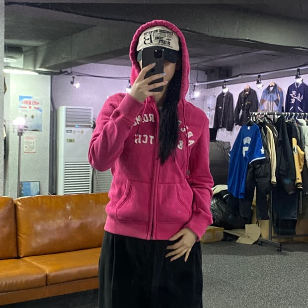 아베크롬비 스펠아웃 빅로고 핑크 후드 집업 B3190