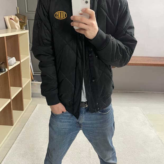 L) 반스 체크 카라 패딩