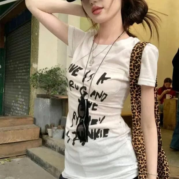 프린팅 여성 반팔 티셔츠 캐주얼 탑