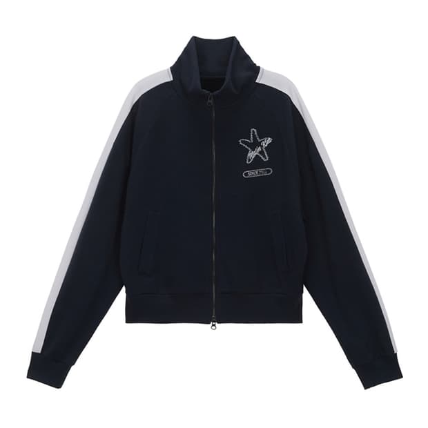 마뗑킴 빈티지 그래픽 저지 집업 네이비