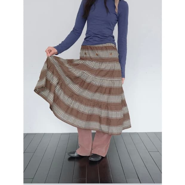무음 2way Button Shirring Skirt