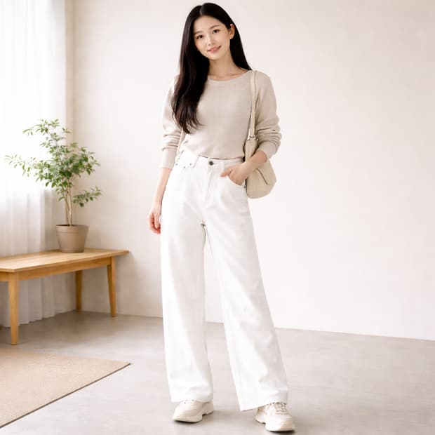 e.um.ki.im 미니멀 와이드 화이트 팬츠